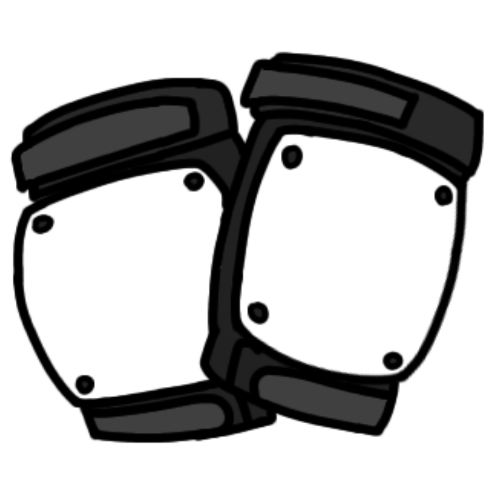 aa set of black knee pads with white plastic caps overlapping on another.